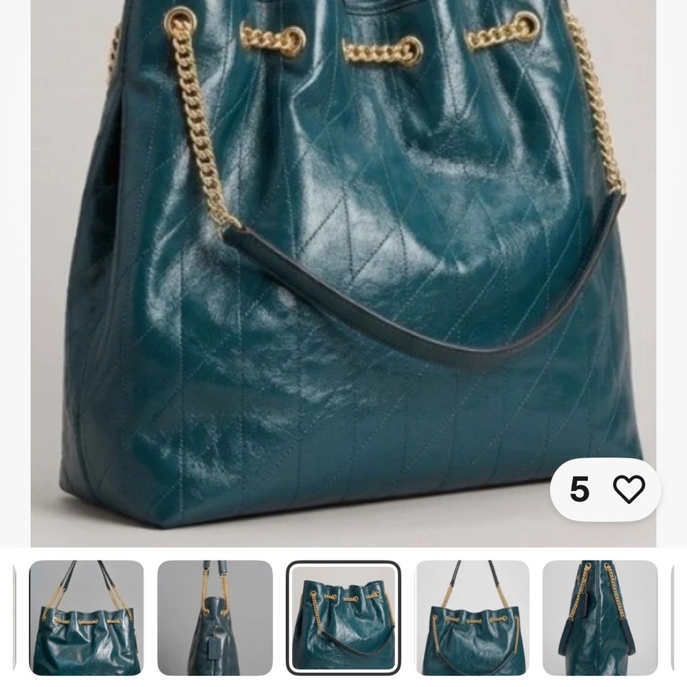 Coach  Evelyn Quilted Drawstring Shoulder Bag in Dark Green Gold Hardware Large